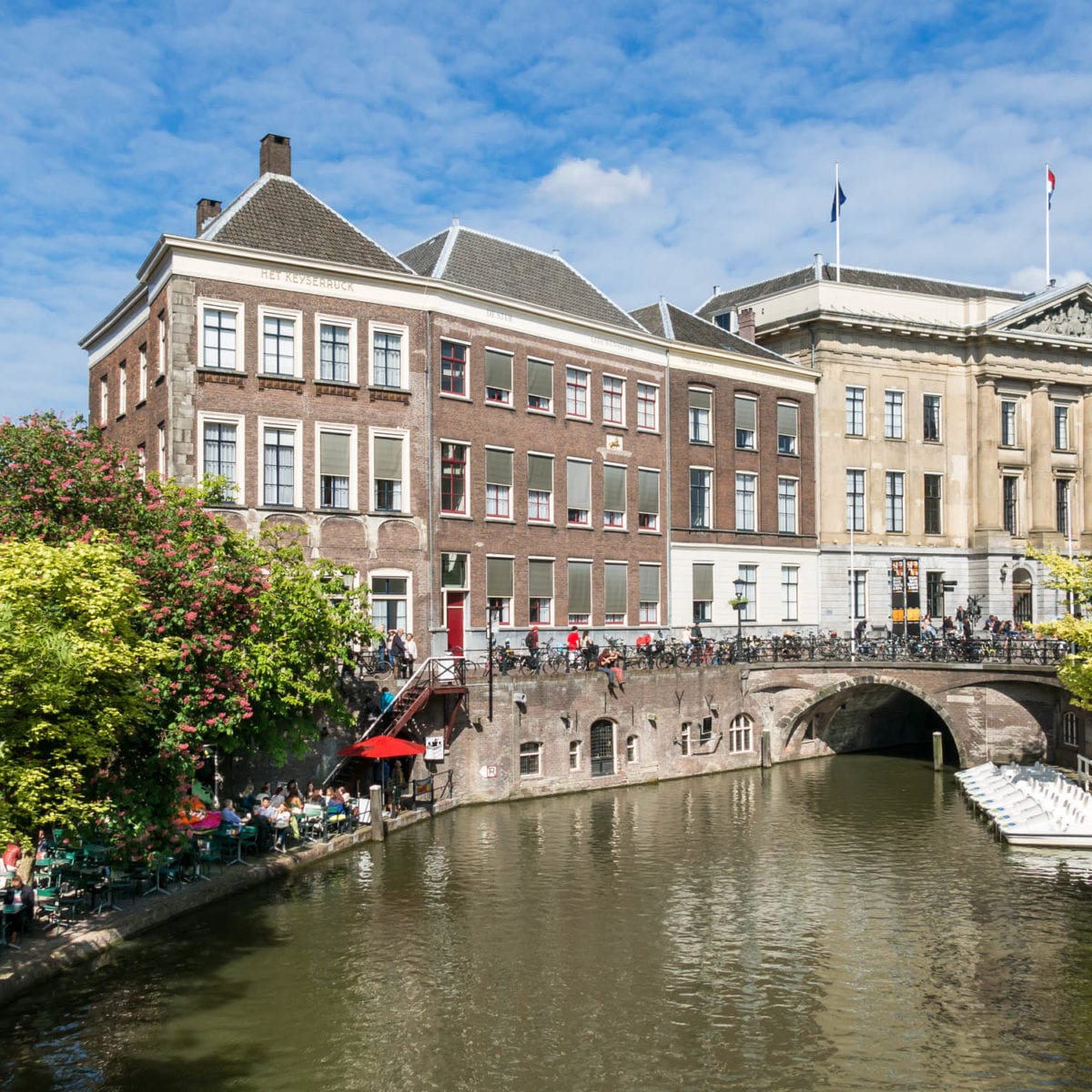 Town Hall Bridge on Oudegracht canal in the city of Utrecht